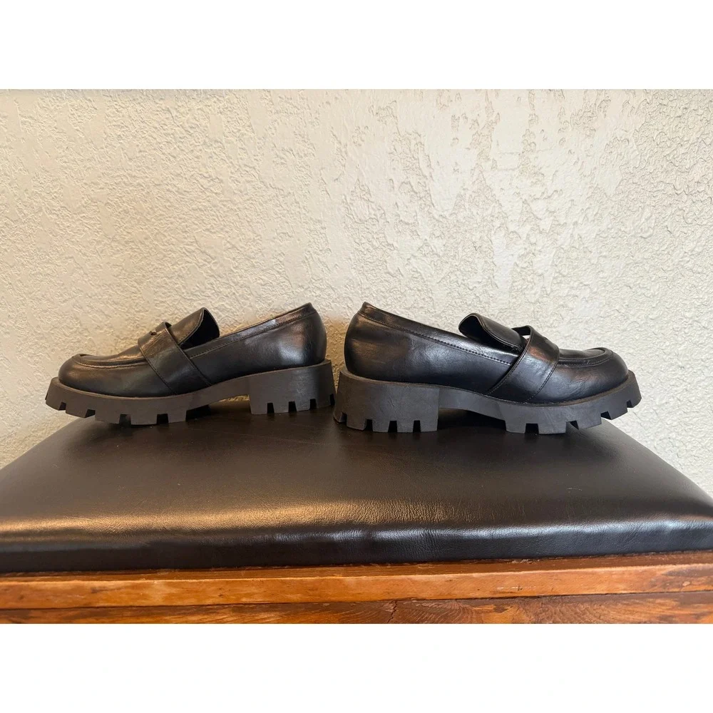 Abercrombie & Fitch Womens Black Lug‎ Sole Penny Loafers Chunky Platform Size 7